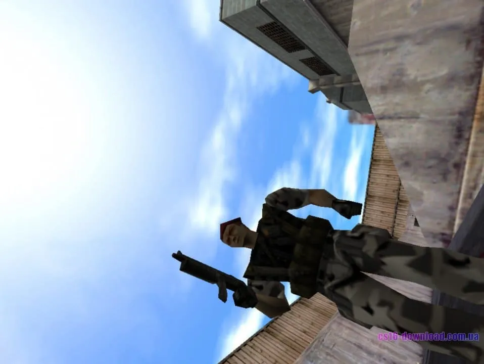 Скріншот Half-Life з озброєним бійцем на фоні неба