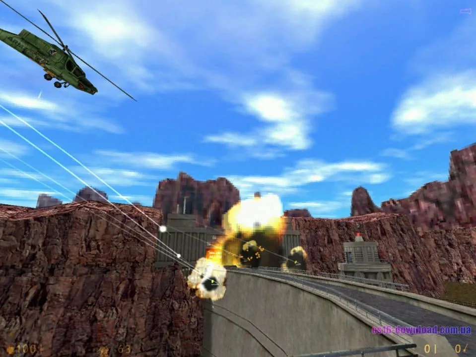 Епізод Half-Life з вибухом і військовим гелікоптером у каньйоні