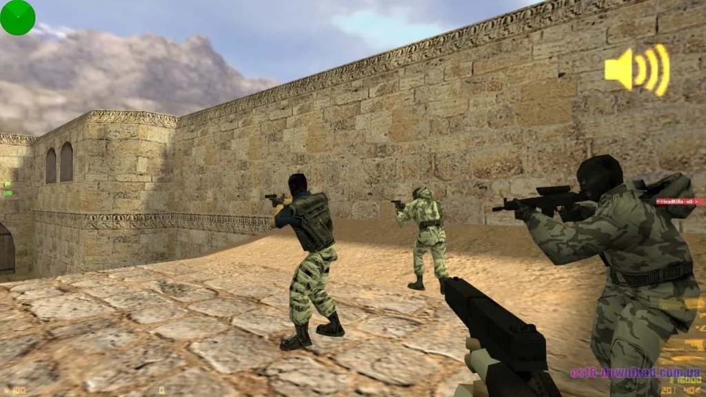 Скріншот КС 1.6 з защитою з пістолетом Glock на карті Dust2